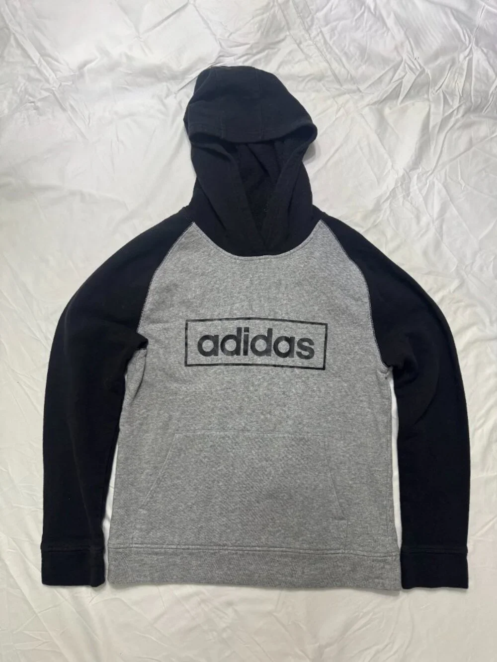 Adidas Black Grey Colorblock Hoodie Unisex Large (14/16)